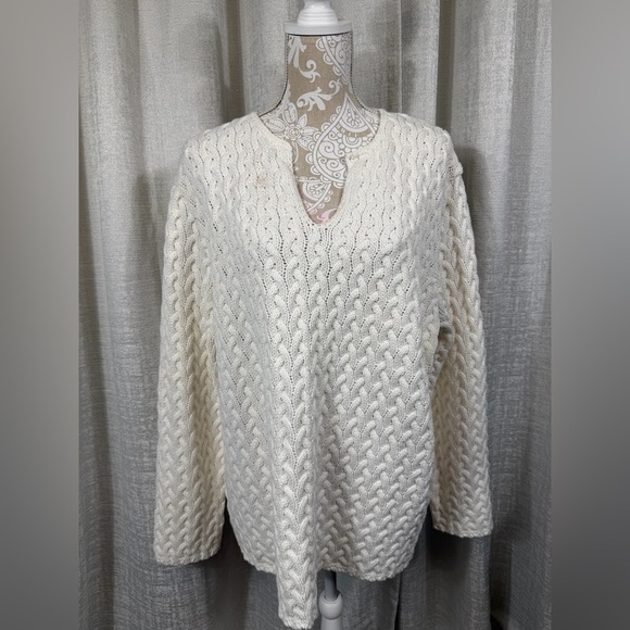 Liz Claiborne Women’s 2X Cable Knit Sweater Cream Ivory V-Neck Cozy Classic - Picture 6 of 8